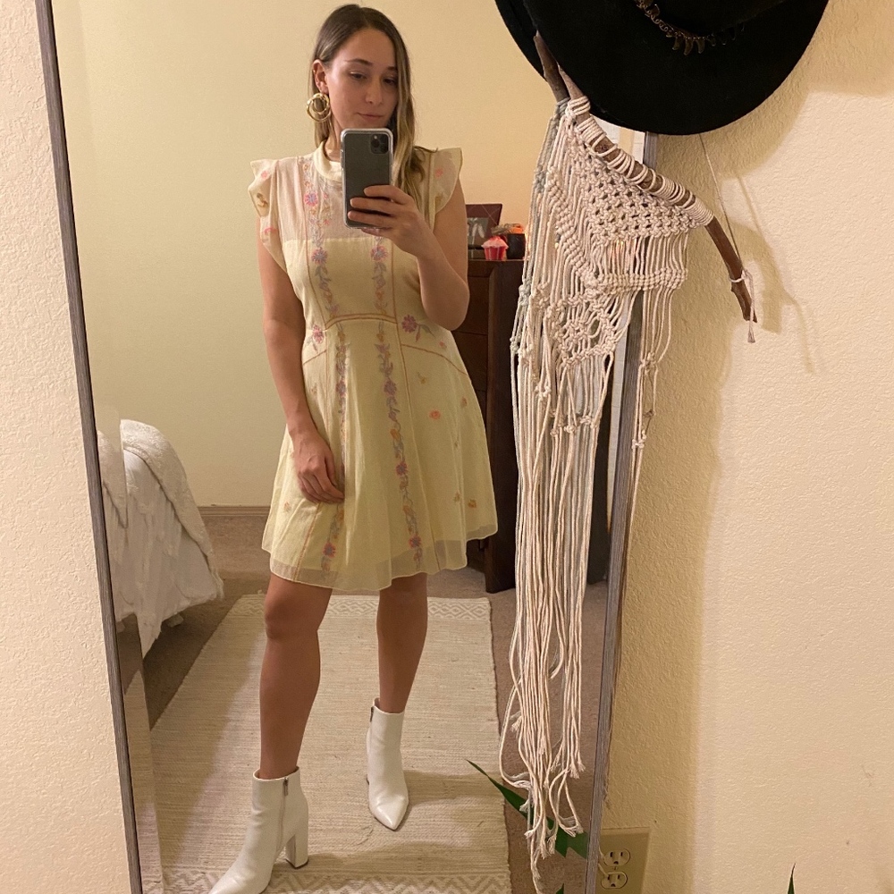 Free People Riviera Embroidered Mesh Mini Dress